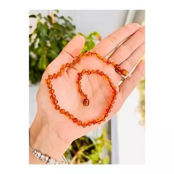 Серебряное колье янтарного коньячного цвета с каплей