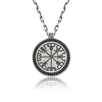 Серебряное колье ручной работы с компасом викинга