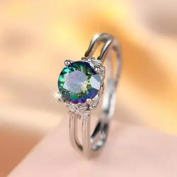 Серебряное круглое кольцо с четырьмя когтями для женщин с цветным цирконием, романтическое свадебное украшение для вечеринки 6 разноцветный