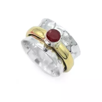 Серебряное латунное кольцо Твердое кольцо с камнем для большого пальца Sprinner Натуральный драгоценный камень оникс 6,5 г 5