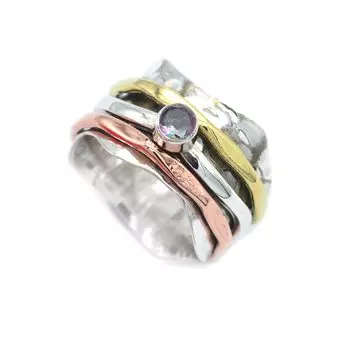 Серебряное латунное кольцо, твердое кольцо с камнем для большого пальца, кольцо с натуральным мистическим топазом, 6,5 г 5