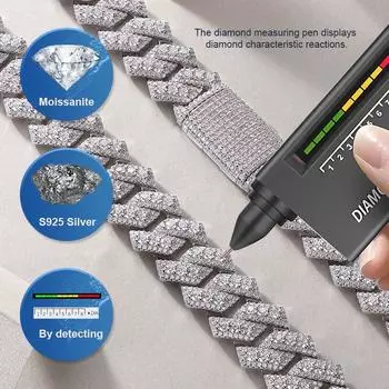 Серебряное легендарное ожерелье с муассанитом S925, мужские и женские украшения, цепочка на ключицу в стиле хип-хоп width 14mm