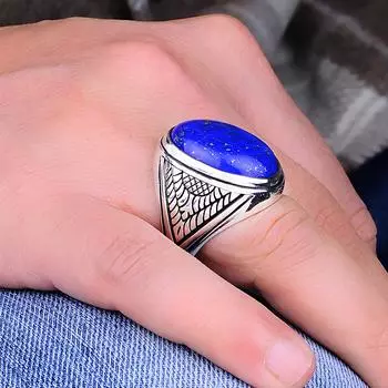 Серебряное мужское кольцо из натурального камня лазурита 925 карата, простое мужское кольцо с большим камнем лазурита, уникальное мужское кольцо ручной работы в турецком стиле