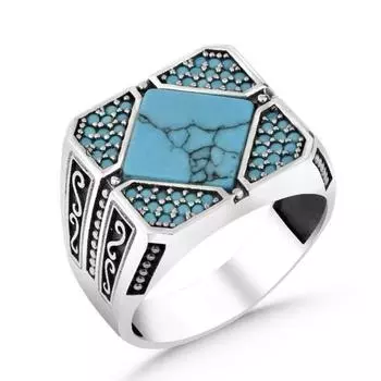Серебряное мужское кольцо, простое бирюзовое кольцо мужское кольцо No. 7