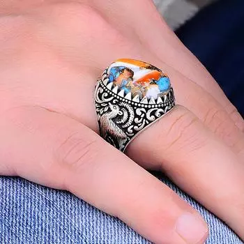 Серебряное мужское кольцо с бирюзовым камнем, уникальное мужское кольцо ручной работы, кольцо из стерлингового серебра 925 пробы, простое и стильное мужское кольцо с бирюзой