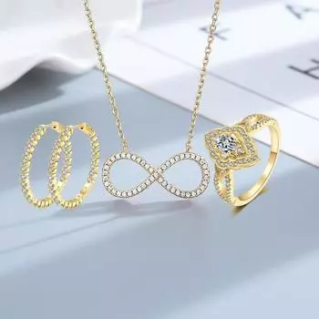 Серебряное обручальное кольцо для женщин золотого цвета, ожерелье, серьги, кольца, комплекты ювелирных украшений 6