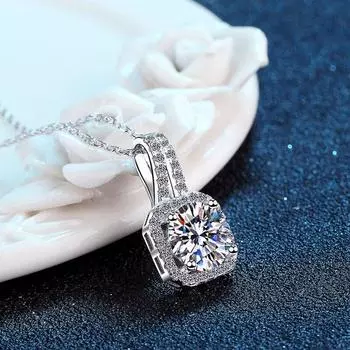 Серебряное ожерелье 925 пробы, кулон круглой огранки, 2,0 карата, муассанит, бриллиант, тест для женщин, элегантное ожерелье, ювелирное изделие, подарок 45cm