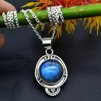 Серебряное ожерелье 925 пробы, ожерелье из лабрадорита, дизайнерское ожерелье, ювелирные изделия в стиле бохо, подарок для нее, ювелирные изделия ручной работы, серебряная цепочка, подарок на день рождения 18 inch