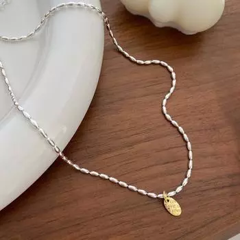 Серебряное ожерелье 925 пробы Ожерелье с оливковыми бусинами Ожерелье из рисового зерна Стерлинговое серебро Особый интерес Свет Роскошный дизайн Ins Цепочка на ключицу Женское чувство 925 серебряный