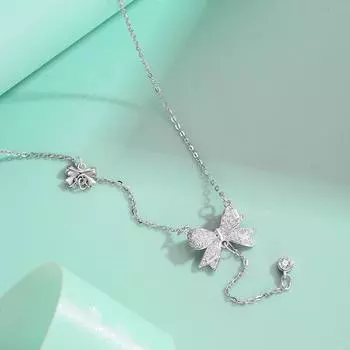 Серебряное ожерелье 925 пробы, женское, нишевое, с подвеской в виде банта, с бриллиантовой кисточкой, темпераментное, персонализированное, с цепочкой на ключицу, ювелирное изделие, мода 925 Silver платиновый