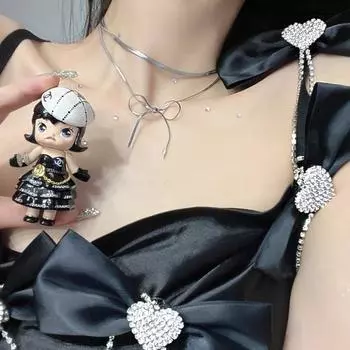 Серебряное ожерелье-бантик из цинкового сплава Цепочка-бантик на ключицу Модная цепочка-змейка Подарки серебряный