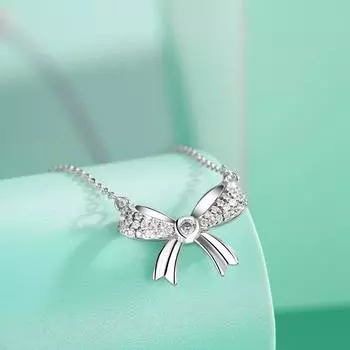 Серебряное ожерелье-бантик S925, женская мода, подвеска-бантик из циркония, нишевый дизайн, цепочка на ключицу, ювелирные изделия, мода 925 Silver белого золота