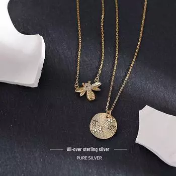 Серебряное ожерелье Banyan Tree с пчелой и сотами на ключицу для женщин - Минималистский стиль Bee золотой