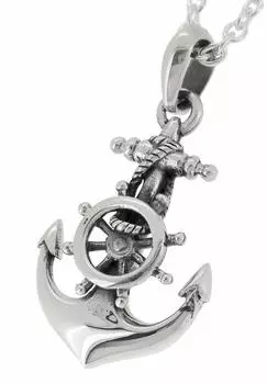 Серебряное ожерелье Gin no Anchor, серебро 925 пробы, гавайские украшения, колесо, якорь, штурвал, руль [Shinjuku Kura] (с цепочкой) Мужской