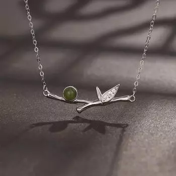 Серебряное ожерелье из бамбука S925 для женщин, средняя школа, яшма, бамбук, секция, этнический стиль, высокая бамбуковая цепочка на ключицу, ювелирные изделия, мода 925 Silver золотой