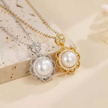 Серебряное ожерелье из натурального пресноводного жемчуга S925 с бриллиантовым кольцом и подвеской в виде цветка солнца, роскошная ретро-цепочка на ключицу премиум-класса 925 Silver белого золота