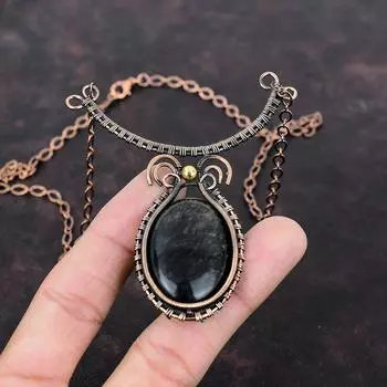 Серебряное ожерелье из обсидиана, медная проволока, регулируемое ожерелье, медные украшения ручной работы, ожерелье из драгоценных камней, достойный ювелирный подарок для мамы