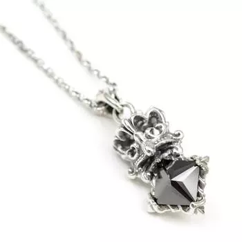 Серебряное ожерелье из оникса 925 пробы с короной из натурального камня Power Stone [Sekki] [663svn]