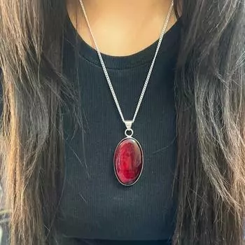 Серебряное ожерелье из стерлингового серебра 925 пробы с натуральным красным гранатом и драгоценным камнем