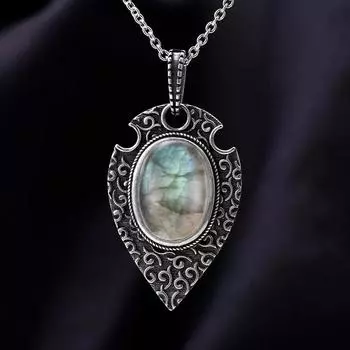 Серебряное ожерелье-кулон, большой овал, 10*14 мм, натуральный лунный камень, ретро-богемный стиль, ожерелье, кулон для вечеринки