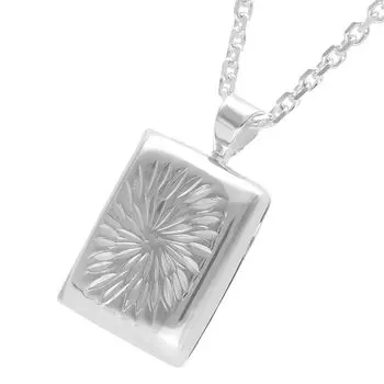 Серебряное ожерелье-медальон с квадратным подсолнухом 925 пробы с цепочкой и держателем для фотографий, маленькое [Shinjuku Ginnokura] (Не гравировано) Женский