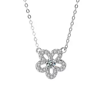 Серебряное ожерелье на ключицу с бриллиантами в форме цветка сливы и пяти лепестков S925 из стерлингового серебра 925