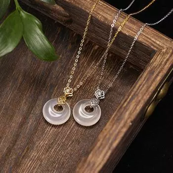 Серебряное ожерелье Ping an с пряжкой S925, женское, новое, китайское, белое, халцедоновое, ювелирные изделия, ниша, элитные ретро-ювелирные изделия 925 Silver белого золота