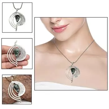 Серебряное ожерелье, подаренное серафинитом, драгоценный камень, ювелирные изделия ручной работы, 18 дюймов, натуральный