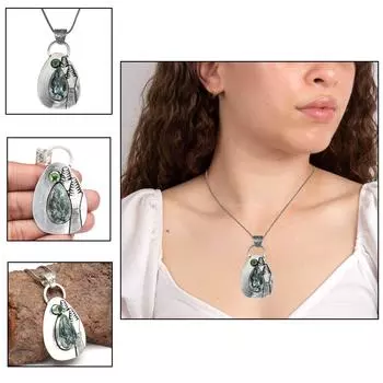 Серебряное ожерелье, подаренное серафинитом, драгоценный камень, ювелирные изделия ручной работы, 18 дюймов, натуральный