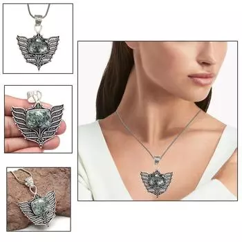 Серебряное ожерелье, подаренное серафинитом, драгоценный камень, ювелирные изделия ручной работы, 18 дюймов, натуральный