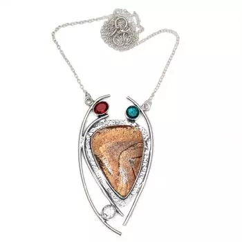 Серебряное ожерелье ручной работы ко Дню матери с драгоценным камнем из яшмы, 20 дюймов