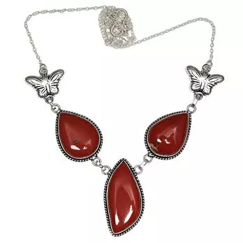 Серебряное ожерелье ручной работы с драгоценными камнями из красной яшмы на День матери, 20 дюймов