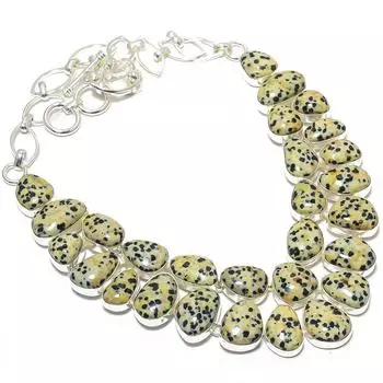 Серебряное ожерелье ручной работы с драгоценными камнями далматин 925 пробы 18 дюймов JCN378-48