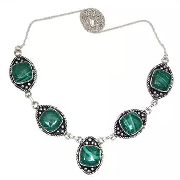 Серебряное ожерелье ручной работы с малахитом и драгоценными камнями на День матери, 20 дюймов