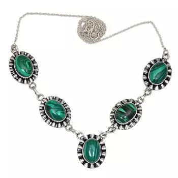 Серебряное ожерелье ручной работы с малахитом и драгоценными камнями на День матери, 20 дюймов