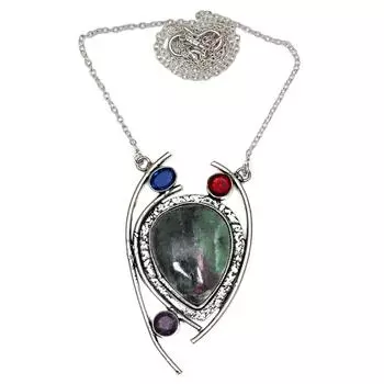 Серебряное ожерелье ручной работы с рубиновым цоизитом на День матери, 20 дюймов