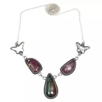 Серебряное ожерелье ручной работы с рубиновым цоизитом на День матери, 20 дюймов