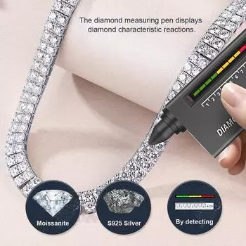 Серебряное ожерелье S925, 4 мм, муассанит, 30 точек, женская теннисная цепочка 35cm