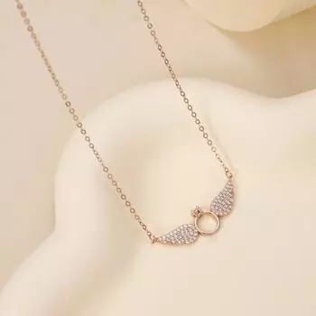 Серебряное ожерелье S925 Angel Wings с подвеской из бриллиантов для женщин, интернет-знаменитость, крылья, мода, цепочка на ключицу с крыльями ветра 925 Silver белого золота
