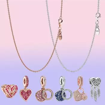 Серебряное ожерелье S925 и розовое золото, женское ювелирное украшение, кулон