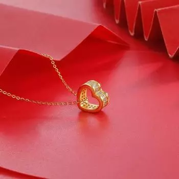 Серебряное ожерелье S925 Love, женское посеребренное желтое золото Guochao, подвеска в форме сердца, цепочка на ключицу премиум-класса, серебряные украшения для девушки 925 Silver