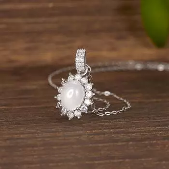 Серебряное ожерелье S925 премиум-класса из натурального халцедона с цветком, женская цепочка на ключицу, изысканная подвеска с цирконием, ювелирное изделие 925 Silver белого золота