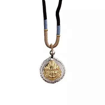 Серебряное ожерелье S925 пробы с подвеской в виде желтого бога богатства, серебряные украшения в этническом стиле для женщин, аксессуары, кулон в стиле ретро с круглым фирменным стилем