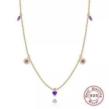 Серебряное ожерелье S925 с аметистом, любовью, магией, благородством, дофамином, для женщин, на ключицу 925 silver золотой