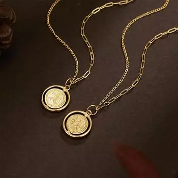 Серебряное ожерелье S925 с большими деньгами, женское, двухстороннее, вращающееся, среднего и высокого класса, с натуральным жемчугом, цепочка на ключицу, текстовое украшение 925 silver