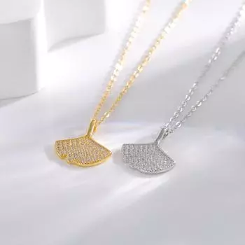 Серебряное ожерелье S925 с бриллиантами в виде листьев абрикоса, женское нишевое женское колье с маленькой юбкой и веером, цепочка на ключицу, украшение из листьев гинкго для подруги 925 Silver белого золота