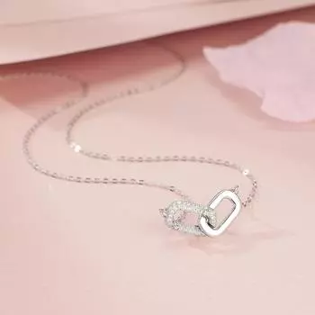 Серебряное ожерелье S925 с двумя квадратными кольцами, полностью бриллиантовое, роскошное, с цепочкой на ключицу 925 silver