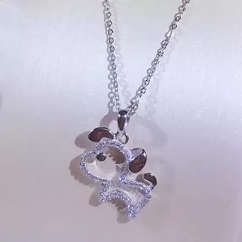 Серебряное ожерелье S925 с изображением щенка со знаком зодиака, год животного, щенок, полное бриллиантовое ожерелье, модное ожерелье 925 белый