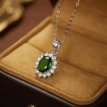 Серебряное ожерелье S925 с изумрудом и подсолнухом, женственность, изумрудные украшения, легкая роскошная цепочка на ключицу, модные украшения 925 Silver белого золота