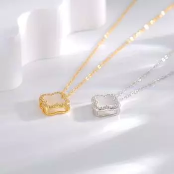 Серебряное ожерелье S925 с микроинкрустацией в виде ракушки и четырехлистного цветка, женская мода, высококачественная подвеска на ключицу, аксессуары 925 Silver белого золота